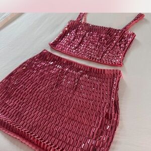 Oh Polly Pink Sequin Pencil Skirt Set